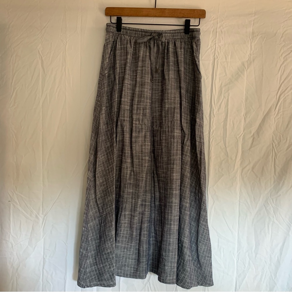 NWT Max Studio Grey & White Checkered Maxi Skirt with Elastic & Drawstring Waist
